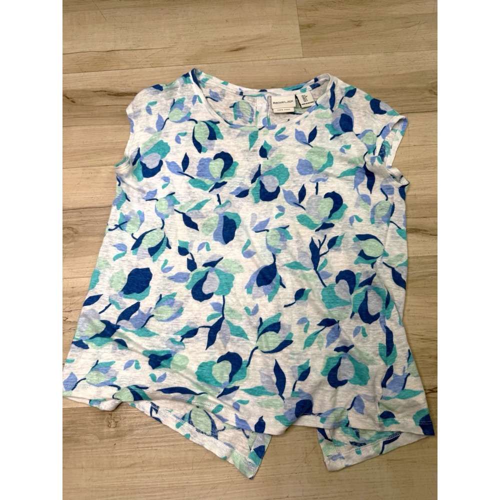 Rachel Zoe 100% Linen Floral scoop neck Short Sleeve top S